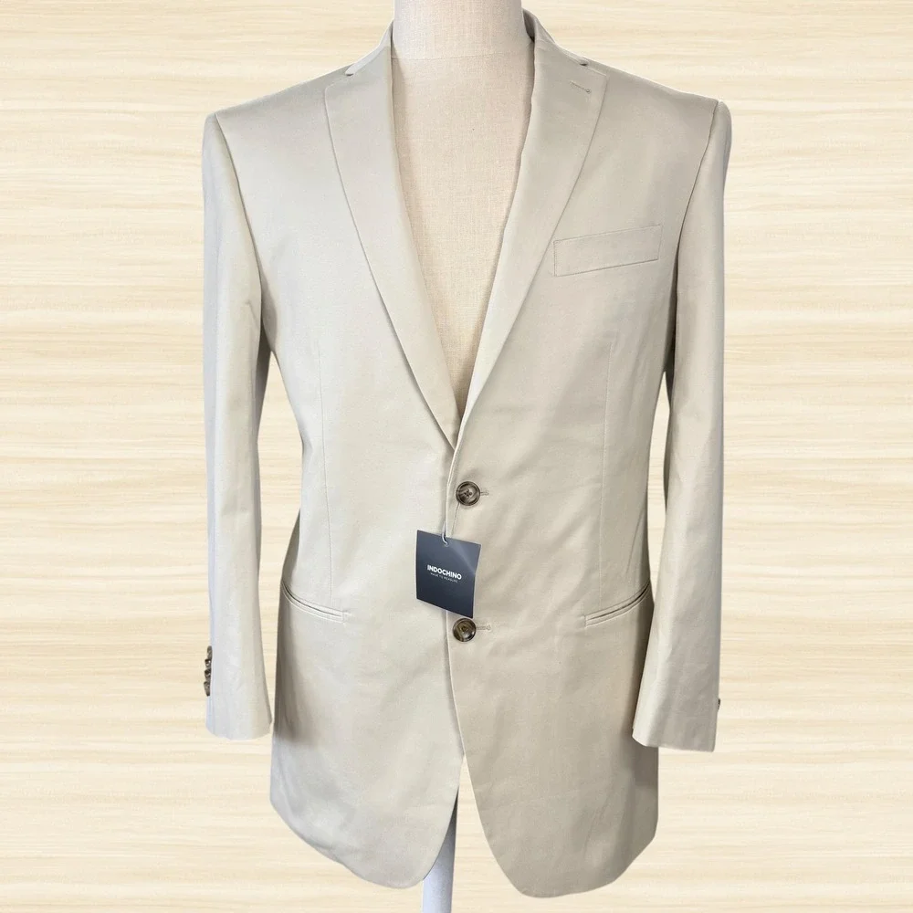 Indochino Made to Measure Tan Blazer Red Floral Lining Sport Coat Mens 40R
